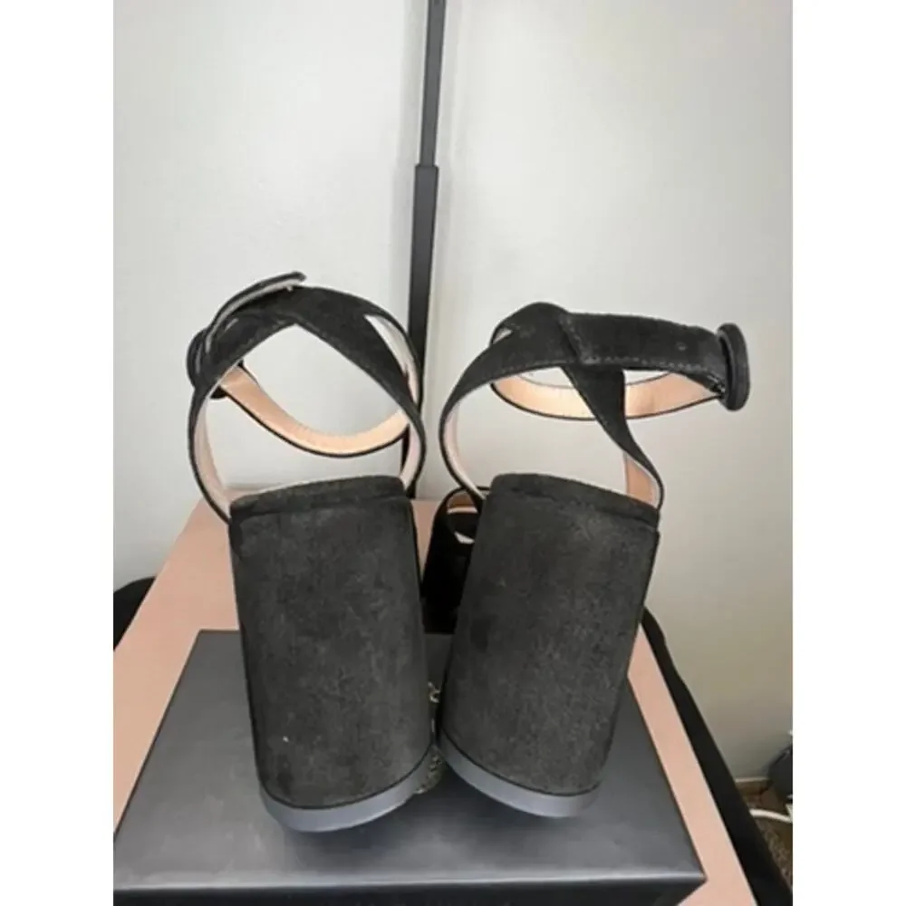 Gianvito Rossi Alma Black Suede Platform Sandals Heels EU 35 NIB